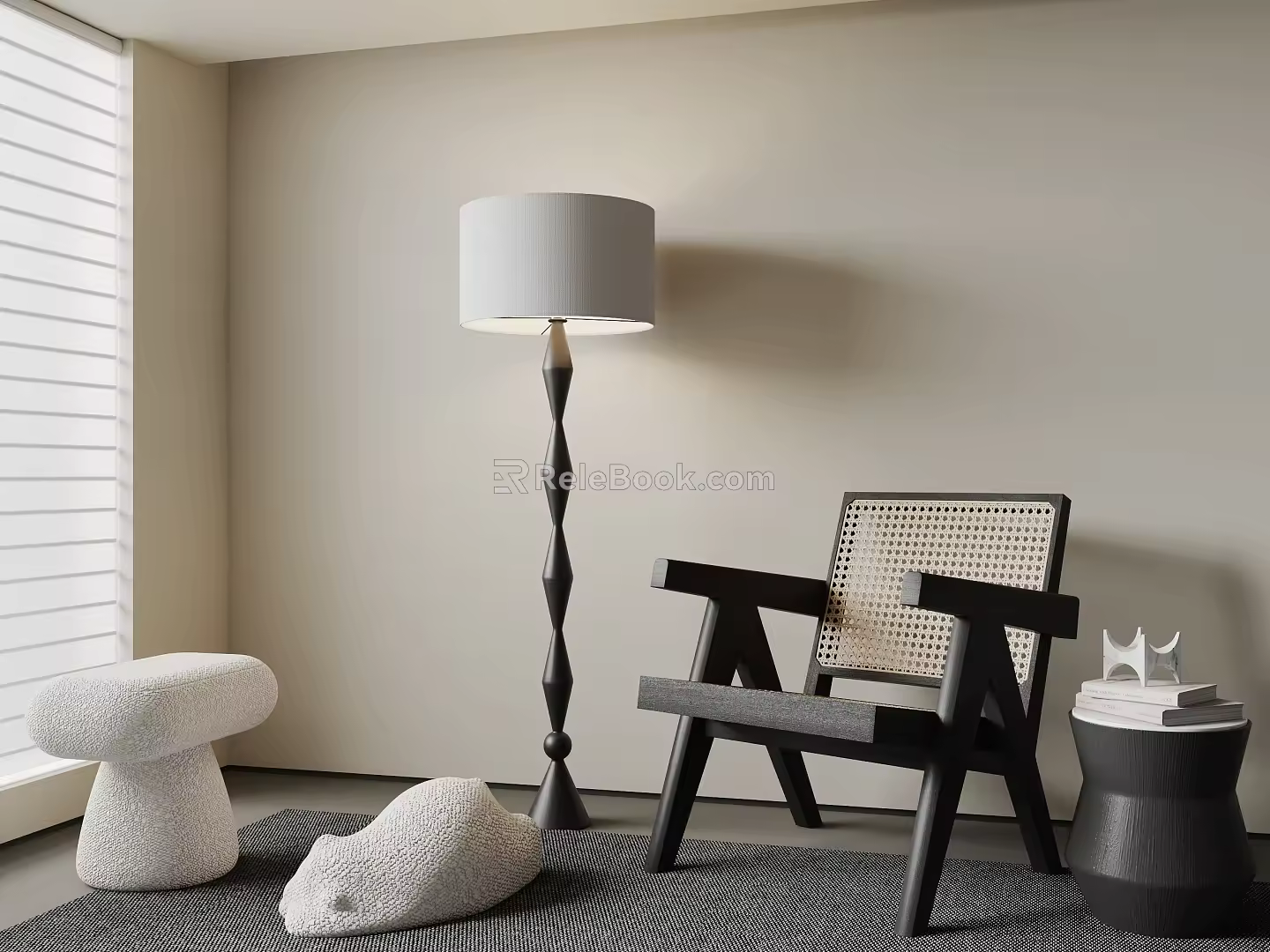 Mid-ancient style leisure chair side table floor lamp low stool curtain 3d model