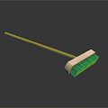 Household Cleaning Brush with Wooden Handle and Green Bristles for Home Use