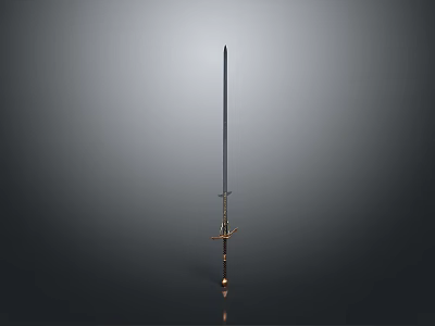 Medieval Style Sword With Long Metal Blade And Golden Hilt Design 3d model