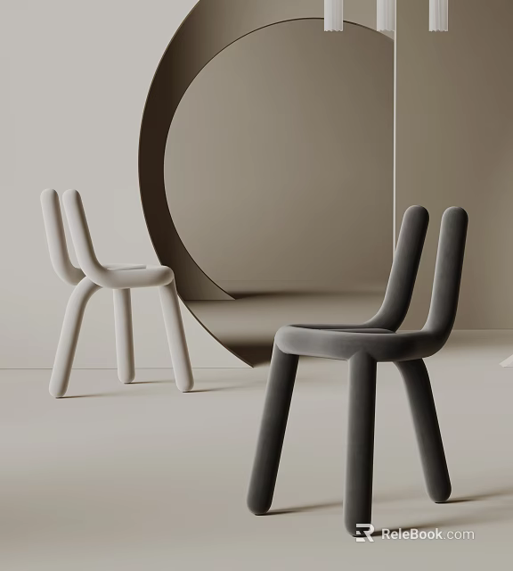 Modern Dining Chairs With Velvet Upholstery In Gray And Beige For Minimalist Interior 3d model 