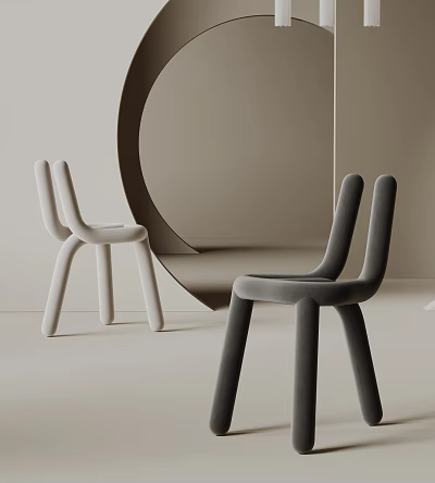 Modern Dining Chairs With Velvet Upholstery In Gray And Beige For Minimalist Interior 3d model