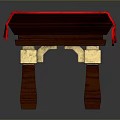 Traditional Conference Table With Red Tablecloth And Golden Decorative Patterns On Wooden Legs