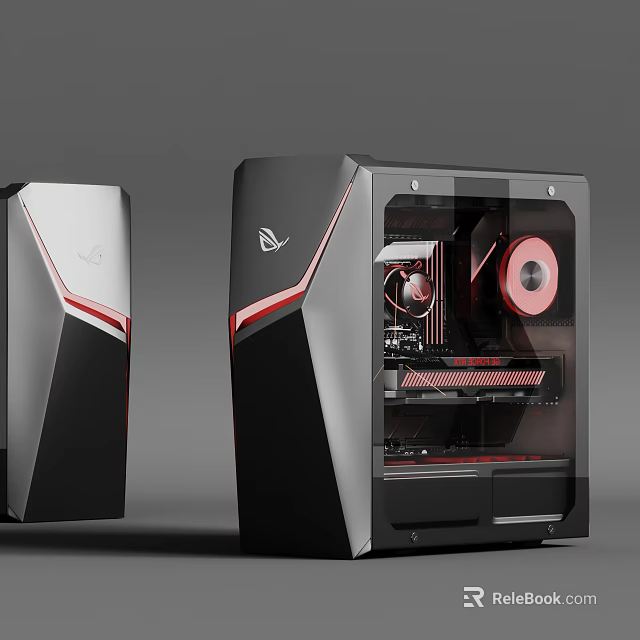 ASUS ROG Gaming PC Case with Black Red Design Transparent Side Panel and Red Fans 3d model 
