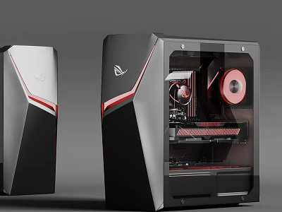 ASUS ROG Gaming PC Case with Black Red Design Transparent Side Panel and Red Fans 3d model