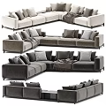 Modern Sectional Sofa With Gray Beige Upholstery Pillows And Throw Blanket