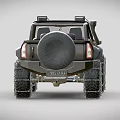 Modified Off Road Vehicle With Open Top Large Tires Red Stripes And Front Grille
