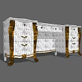Elegant White Office Desk with Gold Accents and Multiple Drawers Classical Design