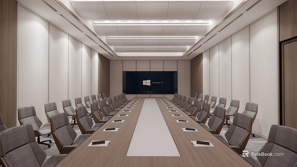Modern Conference Room Interior With Long Table Projector Screen And Chairs 3d model