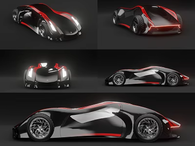 Futuristic Sports Car In Black And Red With Sleek Design Unique Wheels And Dynamic Shape 3d model