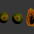 Fresh Ripe Papaya Fruit With Whole Yellow Green And Halved Red Flesh Black Seeds