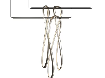 Modern Chandelier With Curved Metal Lines Hanging From Ceiling Frame Contemporary Lighting Fixture 3d model