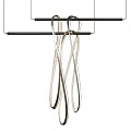 Modern Chandelier With Curved Metal Lines Hanging From Ceiling Frame Contemporary Lighting Fixture