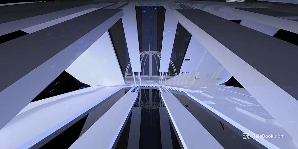 Modern Elevator Corridor With Geometric Lines Sleek Surfaces And Reflective Flooring 3d model 