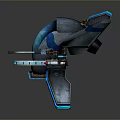 Futuristic Sci Fi Spaceship 3D Model Featuring Blue Accents Gray Wings And Cannons