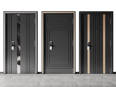 Modern Security Doors With Different Panel Designs And Black Metal Finish 3d model