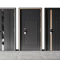 Modern Security Doors With Different Panel Designs And Black Metal Finish 3d model
