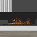 Modern Black Fireplace Interior With Burning Flames And Vertical Striped Panel 3d model