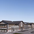 Traditional Commercial Street With Black Roofs Courtyard Green Plants And Stone Pavement