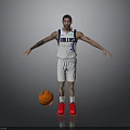 Man With Tattoos Wearing Dallas Mavericks Jersey Number 3 Standing With Basketball And Red Shoes