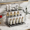 Stainless Steel 2 Tier Storage Rack Organizing Skincare Products On Marble Countertop