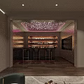 Elevator Hallway Interior Design With Framed Paintings Green Plant Decoration And Branch Shaped Chandelier