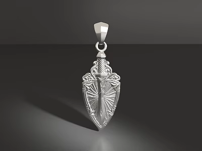 Elegant Silver Jewelry Pendant With Intricate Carved Design And Shiny Surface 3d model