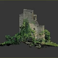 Ancient Stone Castle Ruins Surrounded by Green Vines and Lush Vegetation Natural Historical Landscape