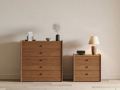 Wooden Chest of Drawers with Multiple Drawers Table Lamp Decorative Items and Light Wall 3d model