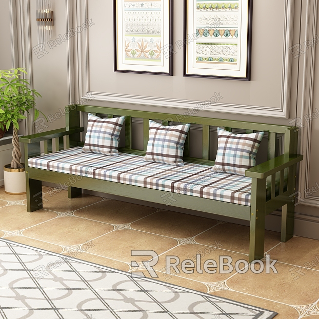 Nordic Sofa Solid Wood Sofa Three-Seat Sofa model