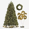 Christmas Decorative Ornament Set with Christmas Tree Wreath and Gold 2025 Balloons