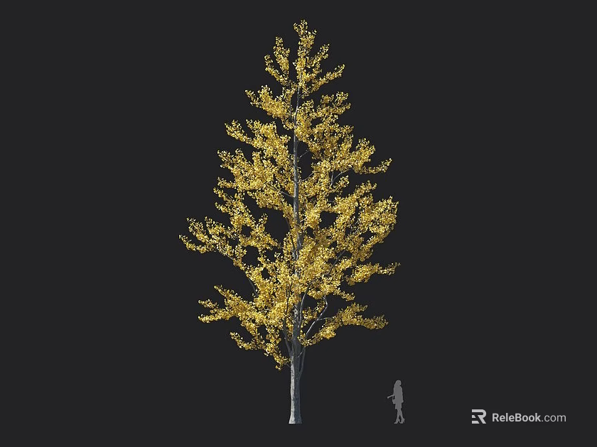 Tall Deciduous Tree With Golden Foliage And Human Figure For Scale Reference 3d model 
