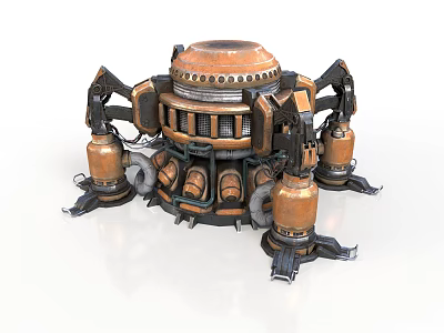 Orange Black Metal Mechanical Equipment With Circular Top And Multiple Support Legs 3d model