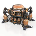 Orange Black Metal Mechanical Equipment With Circular Top And Multiple Support Legs