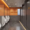 Public Restroom Design With Three Illuminated Mirrors And Orange Walls