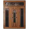 Modern Wooden Security Door With Decorative Glass Panels And Secure Lock Mechanism