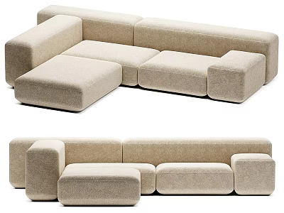 Modern Beige Modular Sectional Sofa With Comfortable Fabric Seats And Ottoman 3d model