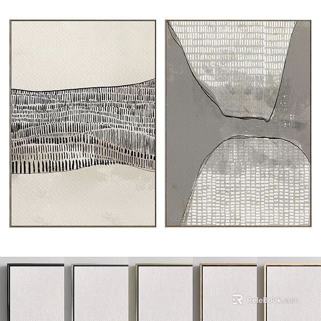 Modern Abstract Wall Art With Striped And Geometric Patterns In Neutral Tones 3d model