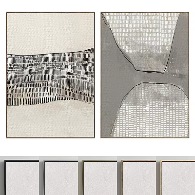 Modern Abstract Wall Art With Striped And Geometric Patterns In Neutral Tones 3d model