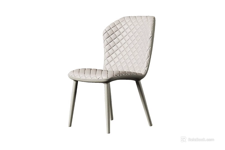 Modern Stylish Dining Chair With Quilted Backrest Leather Upholstery And Sleek Metal Legs 3d model 
