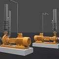 Industrial Equipment Featuring Yellow Motorized Pumps With Concrete Bases And Pipes