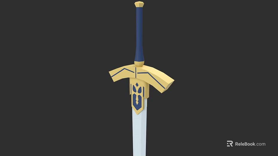 Decorative Sword With Blue Hilt Yellow Crossguard Geometric Patterns And White Blade 3d model 