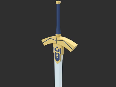 Decorative Sword With Blue Hilt Yellow Crossguard Geometric Patterns And White Blade 3d model