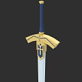 Decorative Sword With Blue Hilt Yellow Crossguard Geometric Patterns And White Blade