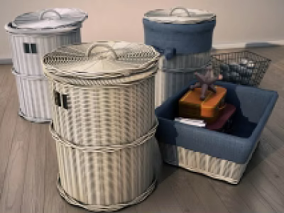 Woven Storage Baskets With Lids Stackable For Home Organization In Kids Room 3d model