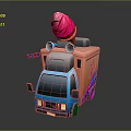 3D Model Ice Cream Truck With Blue Orange Body Horns And Pink Ice Cream Top