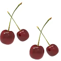 Fresh Juicy Red Cherries with Green Stems on White Background