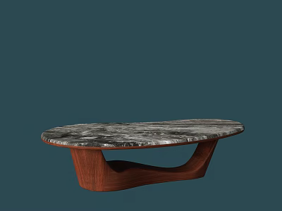 Modern Minimalist Coffee Table With Marble Top And Wooden Curved Base 3d model