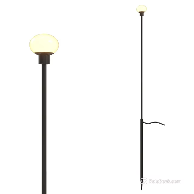 Modern Floor Lamp With Round White Shade And Black Metal Stand Design 3d model 