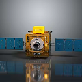 Advanced Satellite Equipment With Golden Main Body Yellow Top And Blue Solar Panels