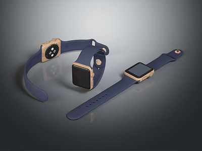 Electronic Smartwatch Collection With Blue Straps Golden Cases And Different Designs 3d model